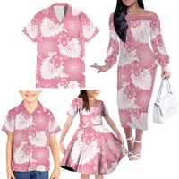 Pink Aloha Hawaii Family Matching Off The Shoulder Long Sleeve Dress and Hawaiian Shirt Monstera Hibiscus Plumeria Seamless Vibes - Polynesian Pride