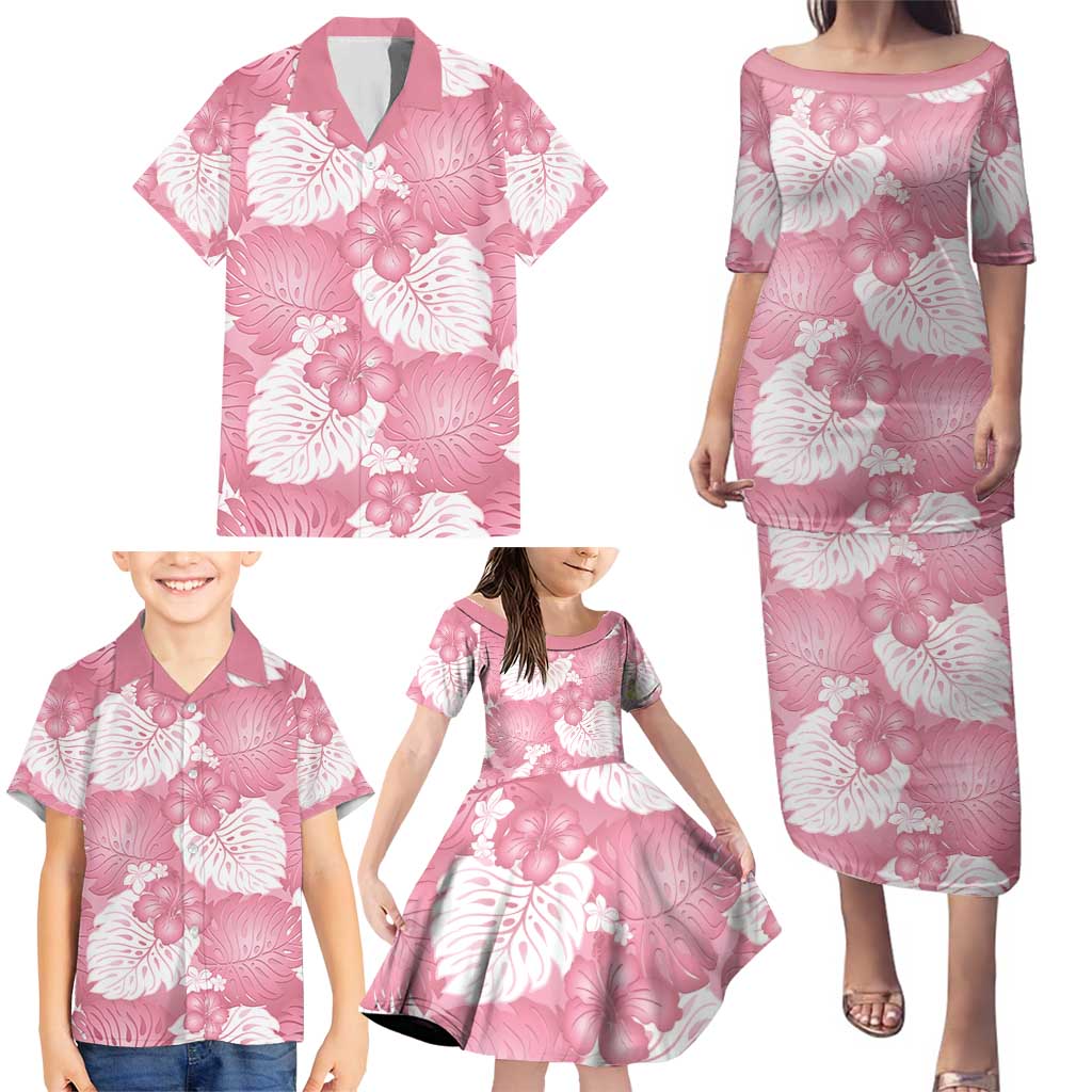 Pink Aloha Hawaii Family Matching Puletasi and Hawaiian Shirt Monstera Hibiscus Plumeria Seamless Vibes - Polynesian Pride