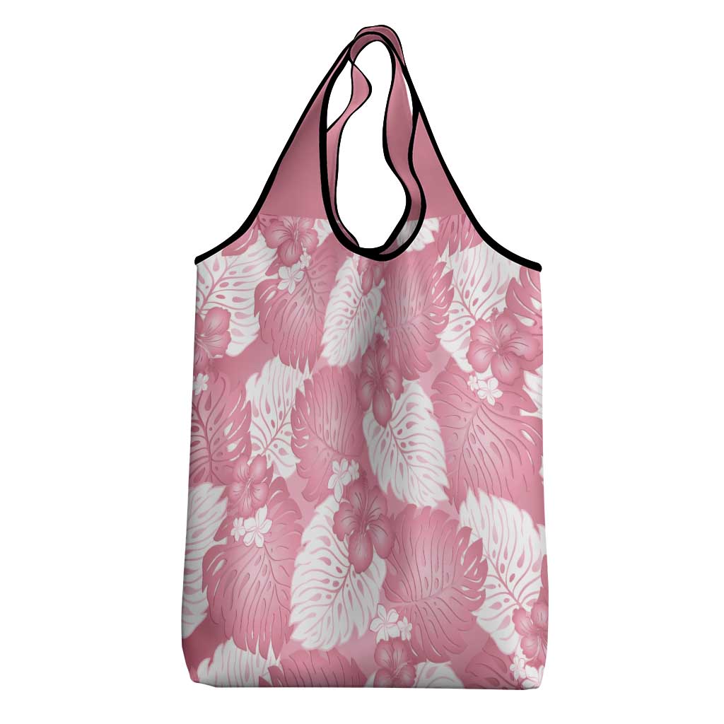 Pink Aloha Hawaii Grocery Bag Monstera Hibiscus Plumeria Seamless Vibes - Polynesian Pride