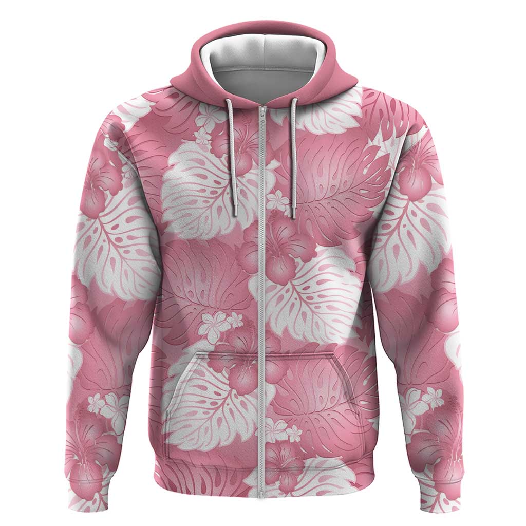 Pink Aloha Hawaii Hoodie Monstera Hibiscus Plumeria Seamless Vibes - Polynesian Pride