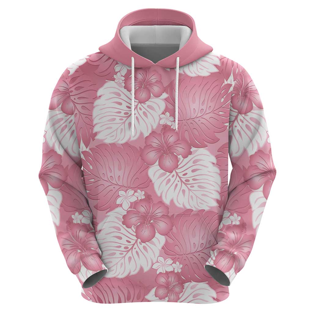 Pink Aloha Hawaii Hoodie Monstera Hibiscus Plumeria Seamless Vibes - Polynesian Pride