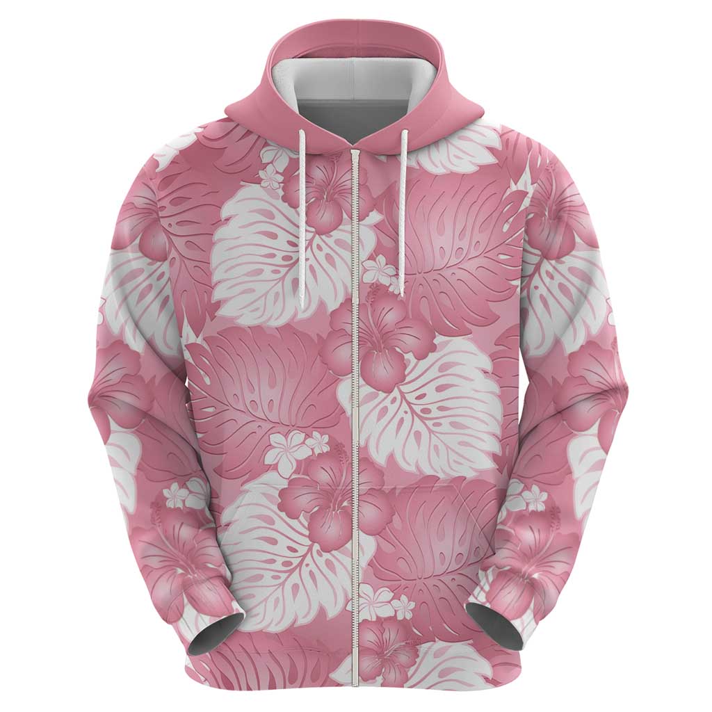 Pink Aloha Hawaii Hoodie Monstera Hibiscus Plumeria Seamless Vibes - Polynesian Pride