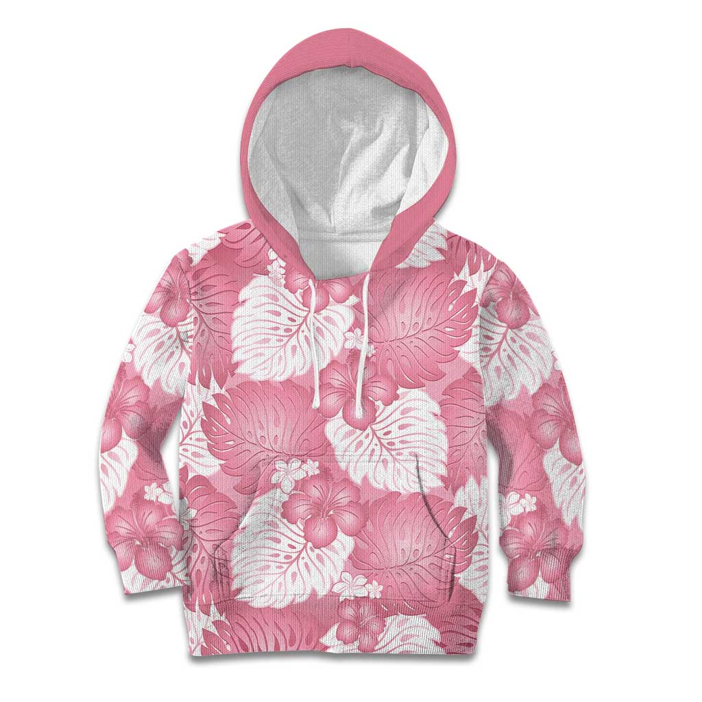 Pink Aloha Hawaii Kid Hoodie Monstera Hibiscus Plumeria Seamless Vibes - Polynesian Pride