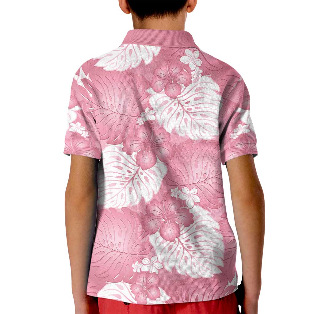Pink Aloha Hawaii Kid Polo Shirt Monstera Hibiscus Plumeria Seamless Vibes - Polynesian Pride