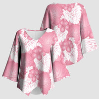 Pink Aloha Hawaii Kimono Sleeve Blouse Monstera Hibiscus Plumeria Seamless Vibes - Polynesian Pride