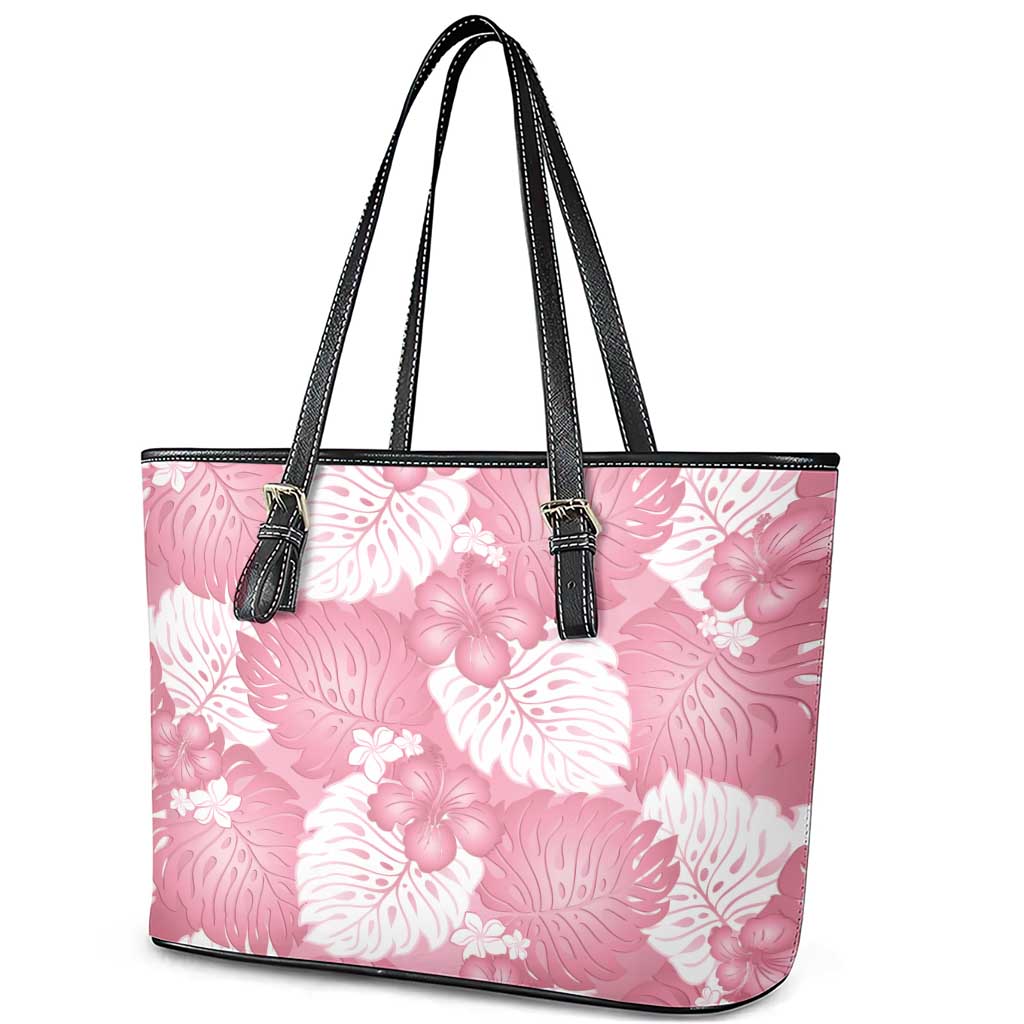 Pink Aloha Hawaii Leather Tote Bag Monstera Hibiscus Plumeria Seamless Vibes - Polynesian Pride