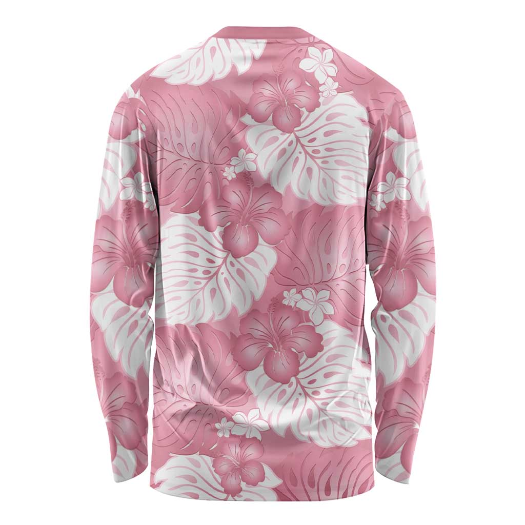 Pink Aloha Hawaii Long Sleeve Shirt Monstera Hibiscus Plumeria Seamless Vibes - Polynesian Pride