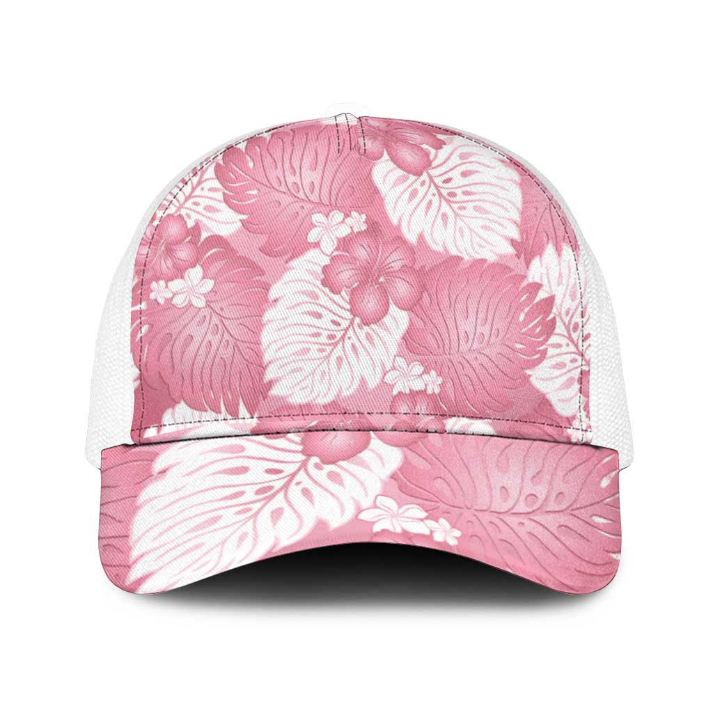 Pink Aloha Hawaii Mesh Trucker Cap Monstera Hibiscus Plumeria Seamless Vibes - Polynesian Pride