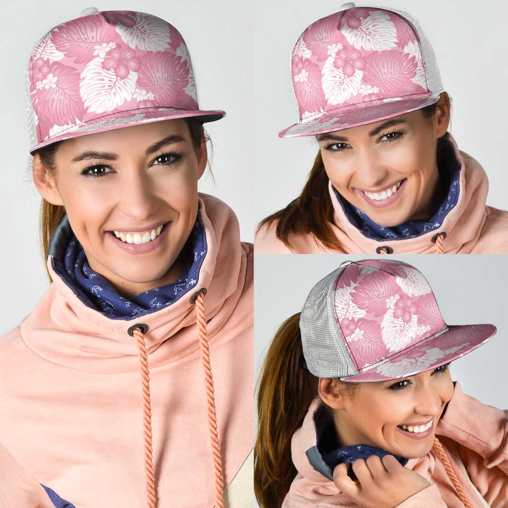 Pink Aloha Hawaii Mesh Trucker Cap Monstera Hibiscus Plumeria Seamless Vibes - Polynesian Pride