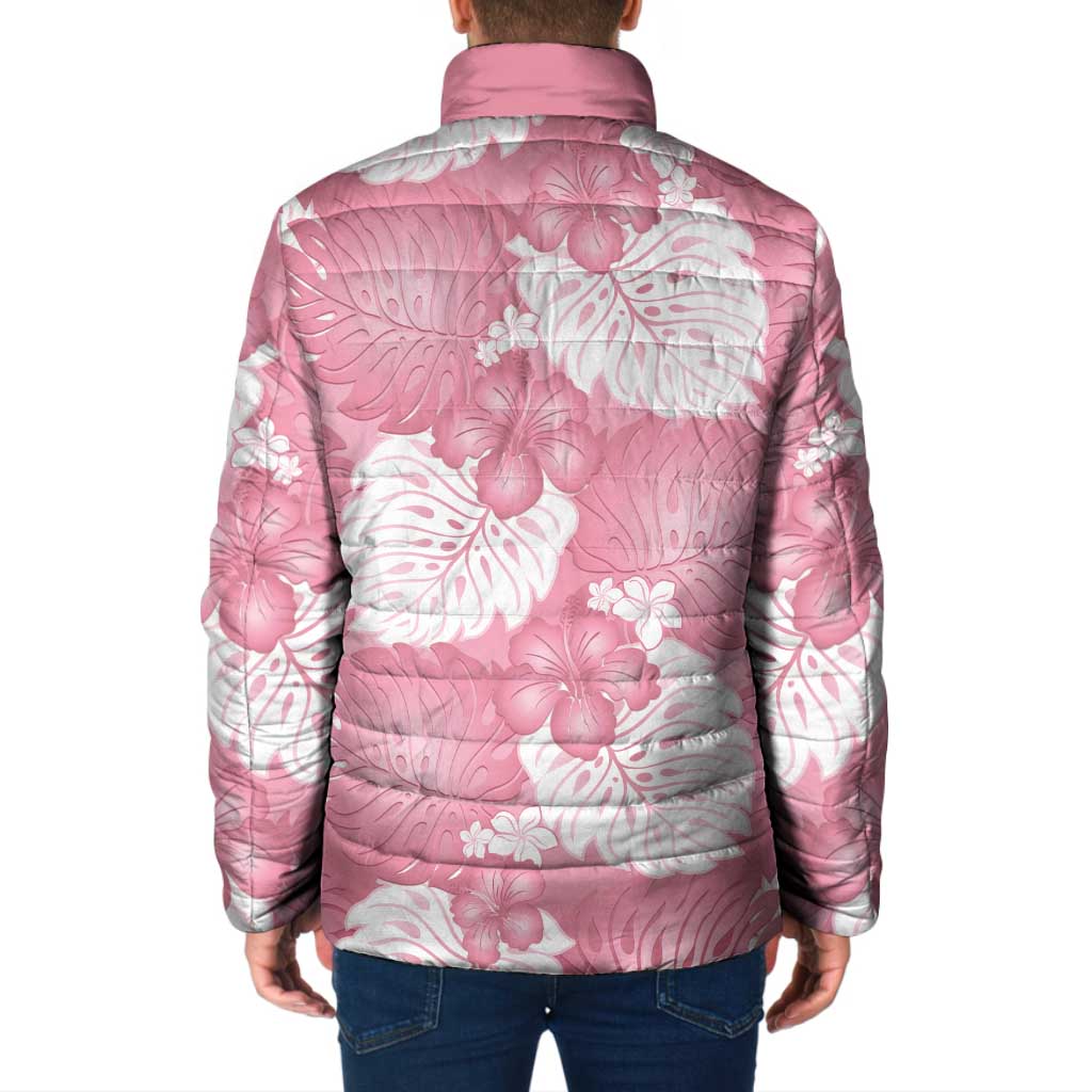 Pink Aloha Hawaii Padded Jacket Monstera Hibiscus Plumeria Seamless Vibes - Polynesian Pride