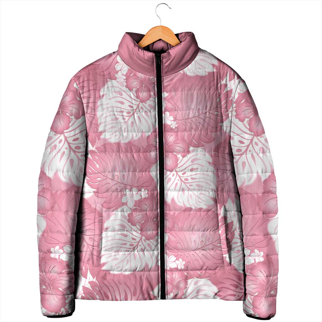Pink Aloha Hawaii Padded Jacket Monstera Hibiscus Plumeria Seamless Vibes - Polynesian Pride