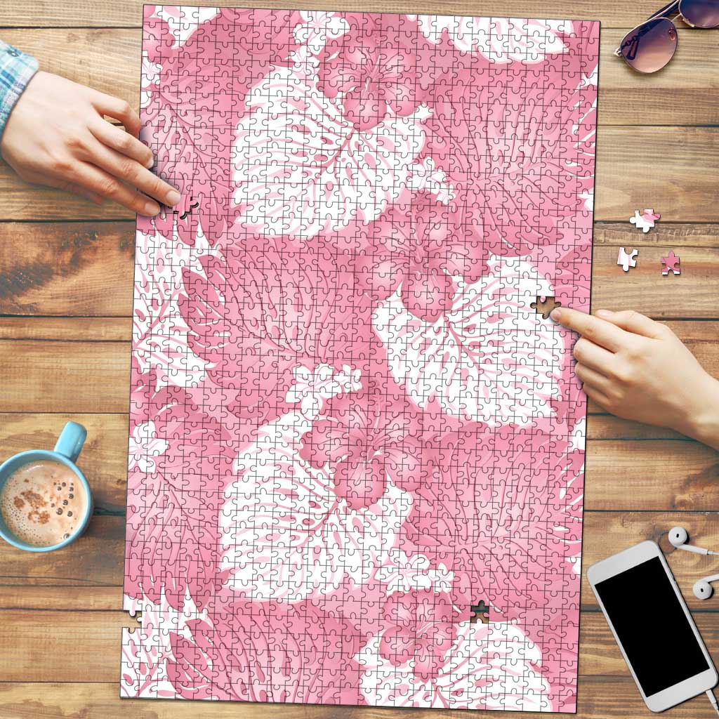 Pink Aloha Hawaii Puzzle Monstera Hibiscus Plumeria Seamless Vibes - Polynesian Pride