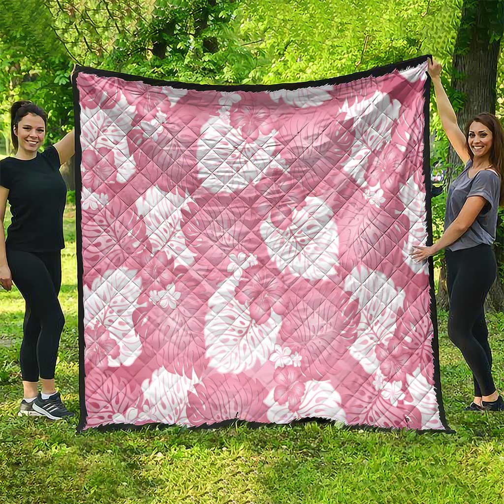 Pink Aloha Hawaii Quilt Monstera Hibiscus Plumeria Seamless Vibes - Polynesian Pride