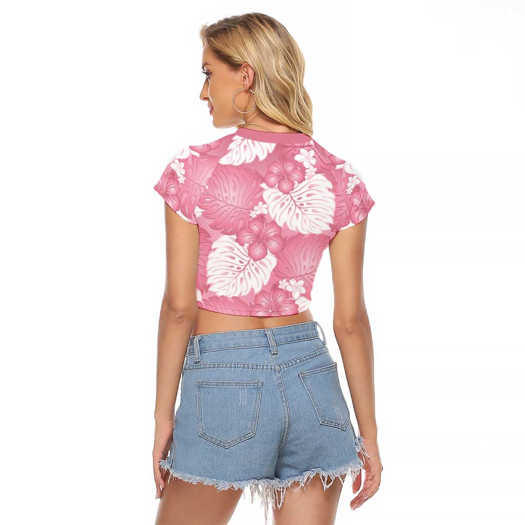 Pink Aloha Hawaii Raglan Cropped T Shirt Monstera Hibiscus Plumeria Seamless Vibes - Polynesian Pride