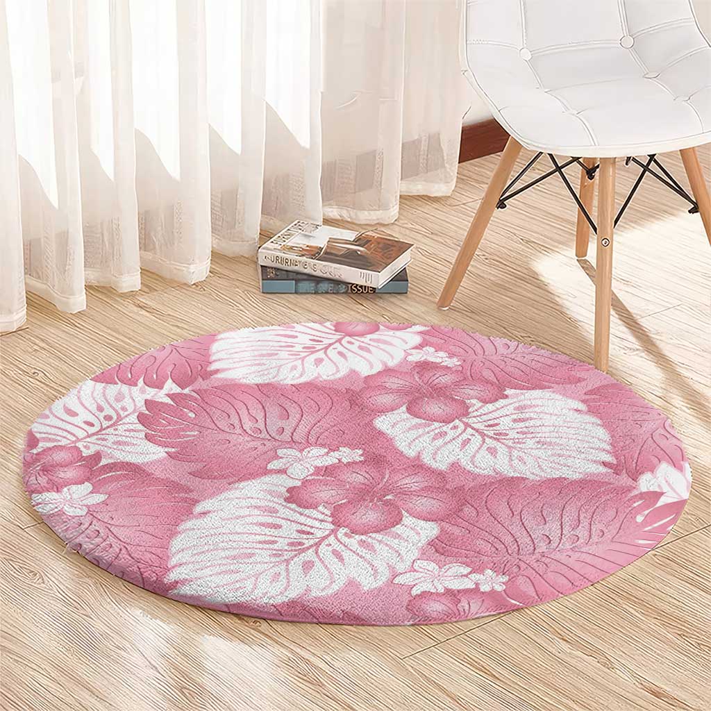 Pink Aloha Hawaii Round Carpet Monstera Hibiscus Plumeria Seamless Vibes - Polynesian Pride