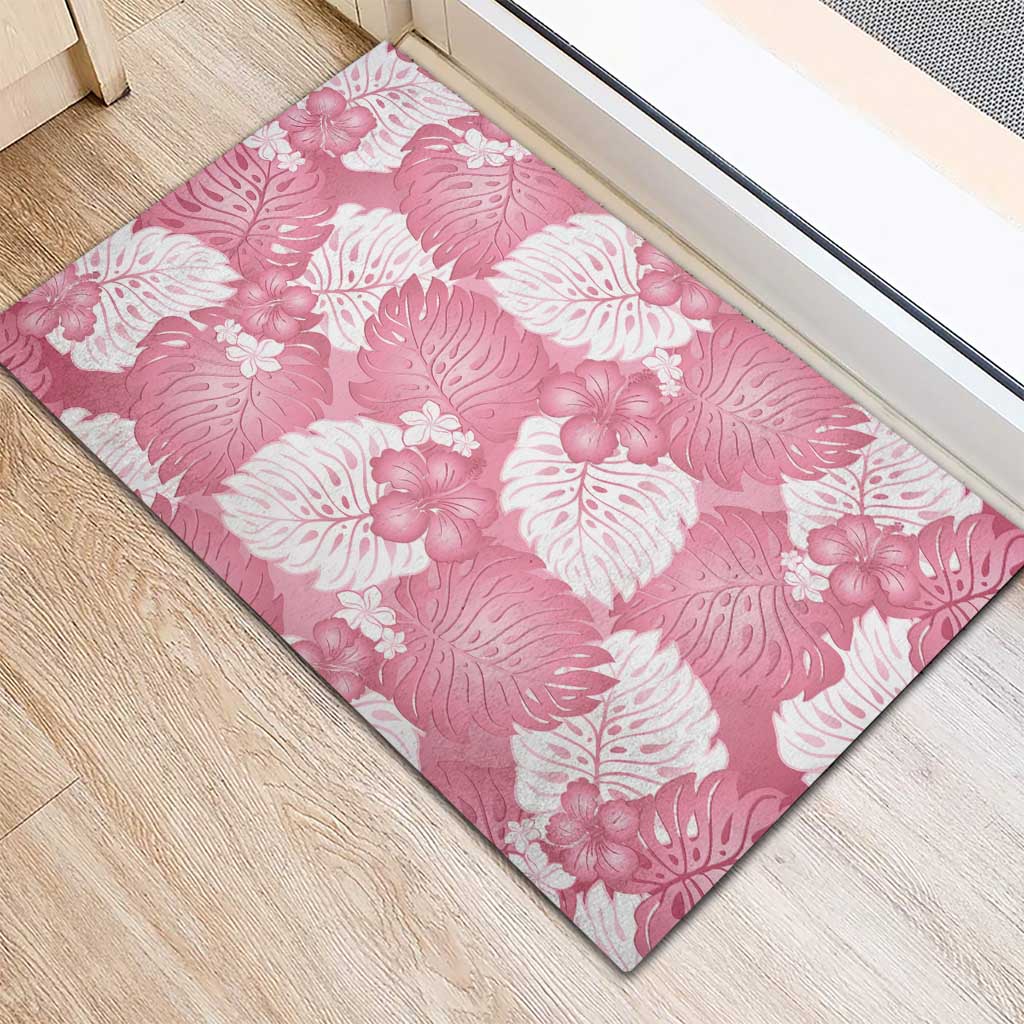 Pink Aloha Hawaii Rubber Doormat Monstera Hibiscus Plumeria Seamless Vibes - Polynesian Pride