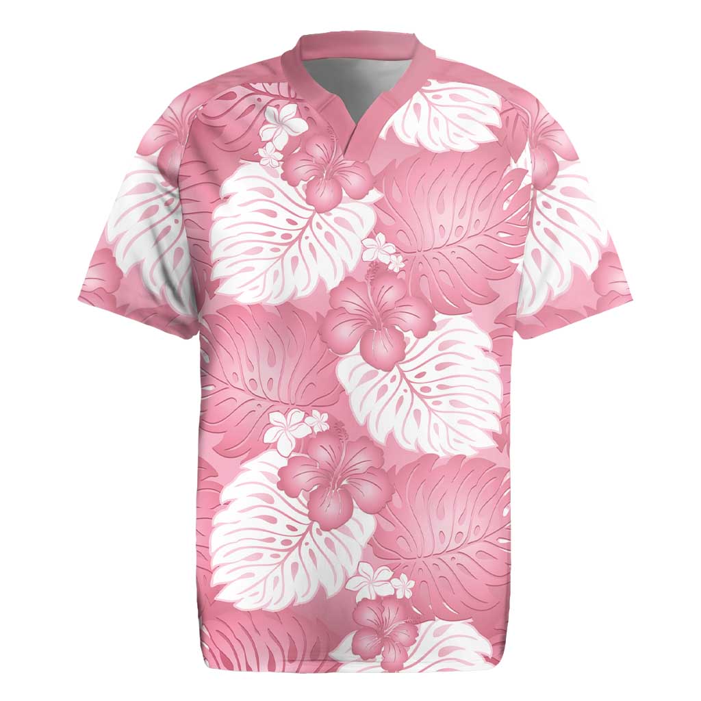 Pink Aloha Hawaii Rugby Jersey Monstera Hibiscus Plumeria Seamless Vibes - Polynesian Pride