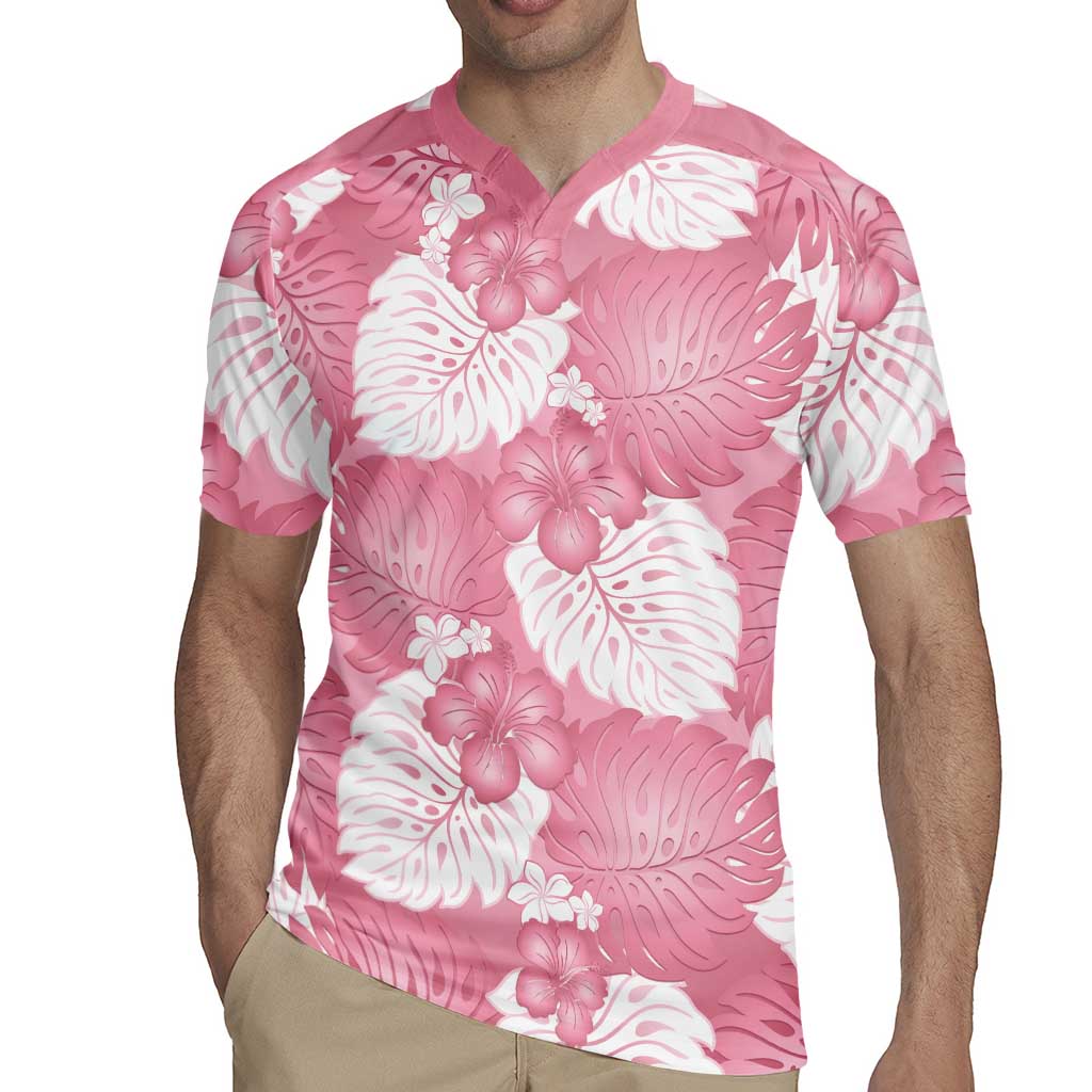 Pink Aloha Hawaii Rugby Jersey Monstera Hibiscus Plumeria Seamless Vibes - Polynesian Pride