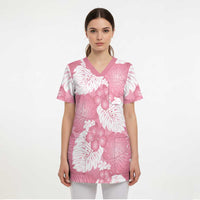Pink Aloha Hawaii Scrub Top Monstera Hibiscus Plumeria Seamless Vibes - Polynesian Pride