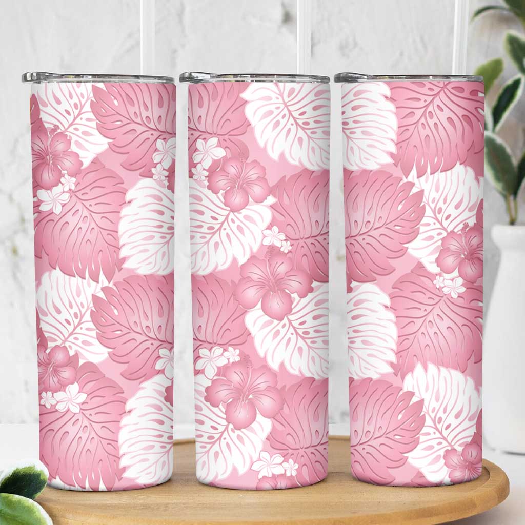 Pink Aloha Hawaii Skinny Tumbler Monstera Hibiscus Plumeria Seamless Vibes - Polynesian Pride