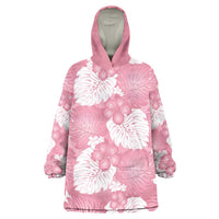 Pink Aloha Hawaii Wearable Blanket Hoodie Monstera Hibiscus Plumeria Seamless Vibes - Polynesian Pride