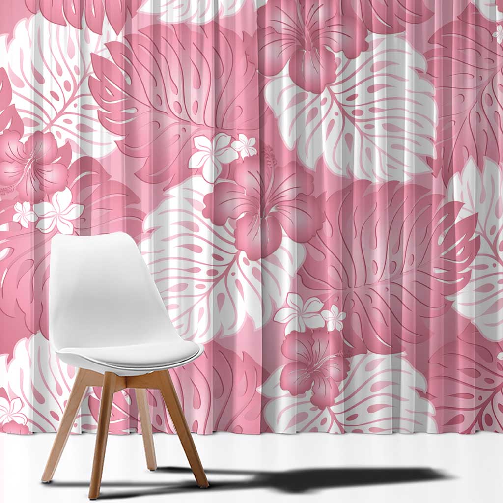 Pink Aloha Hawaii Window Curtain Monstera Hibiscus Plumeria Seamless Vibes LT14 - Polynesian Pride