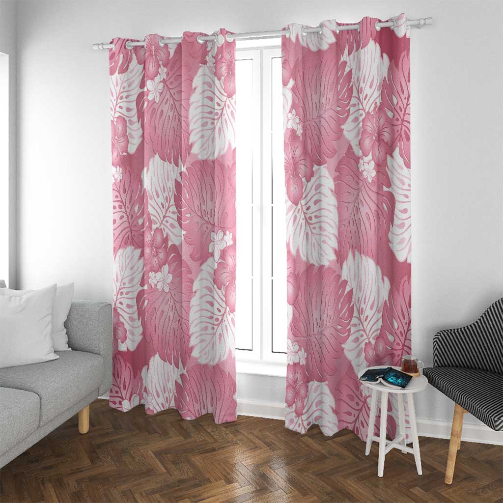 Pink Aloha Hawaii Window Curtain Monstera Hibiscus Plumeria Seamless Vibes LT14 With Grommets Pink - Polynesian Pride