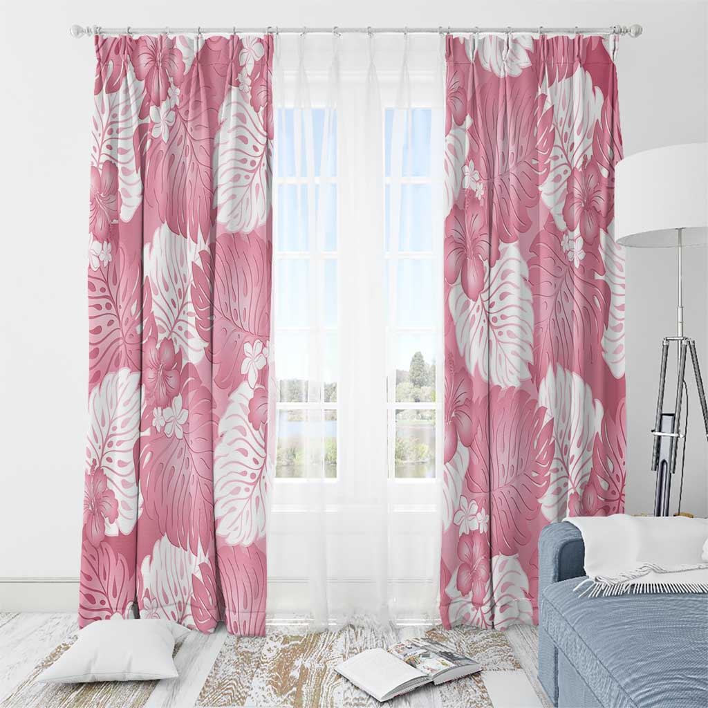 Pink Aloha Hawaii Window Curtain Monstera Hibiscus Plumeria Seamless Vibes LT14 - Polynesian Pride