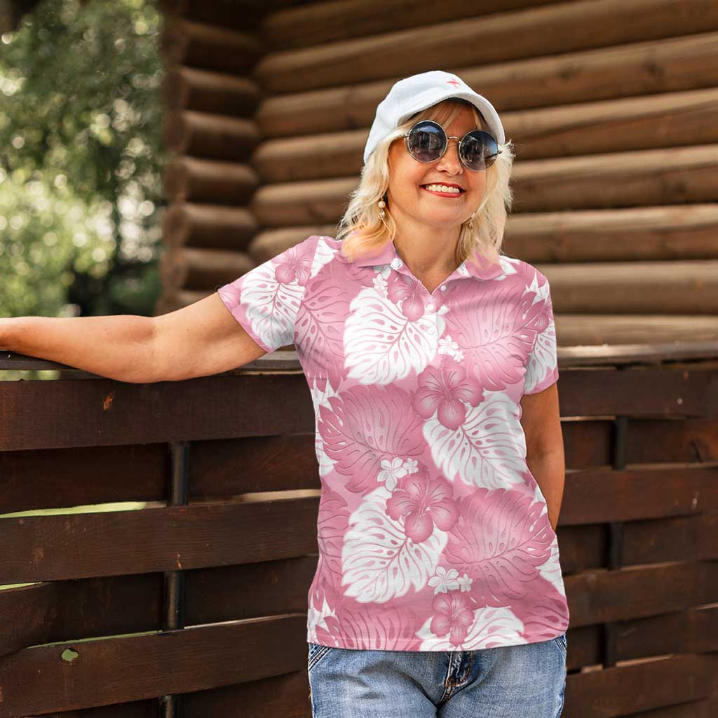 Pink Aloha Hawaii Women Polo Shirt Monstera Hibiscus Plumeria Seamless Vibes - Polynesian Pride