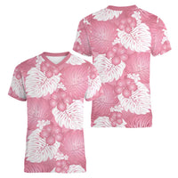 Pink Aloha Hawaii Women V-Neck T-Shirt Monstera Hibiscus Plumeria Seamless Vibes - Polynesian Pride