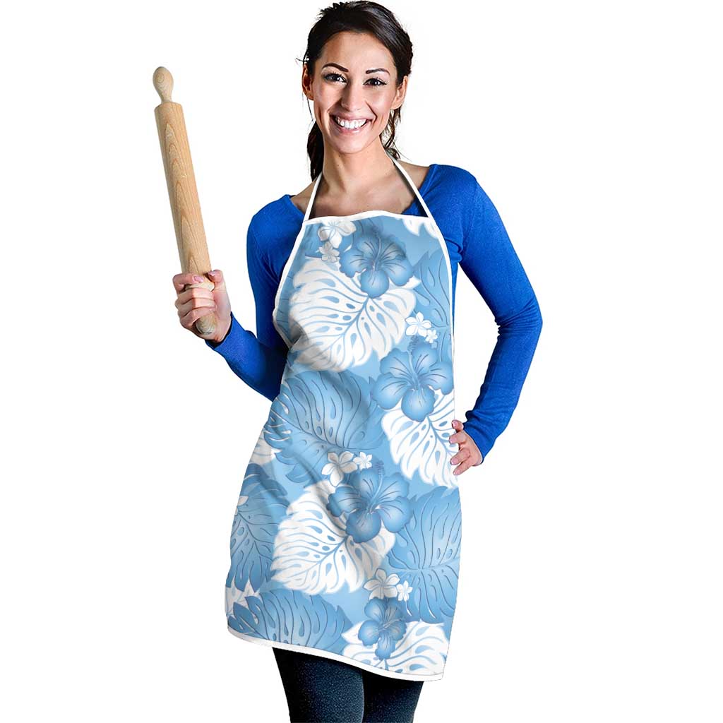 Blue Aloha Hawaii Apron Monstera Hibiscus Plumeria Seamless Vibes - Polynesian Pride