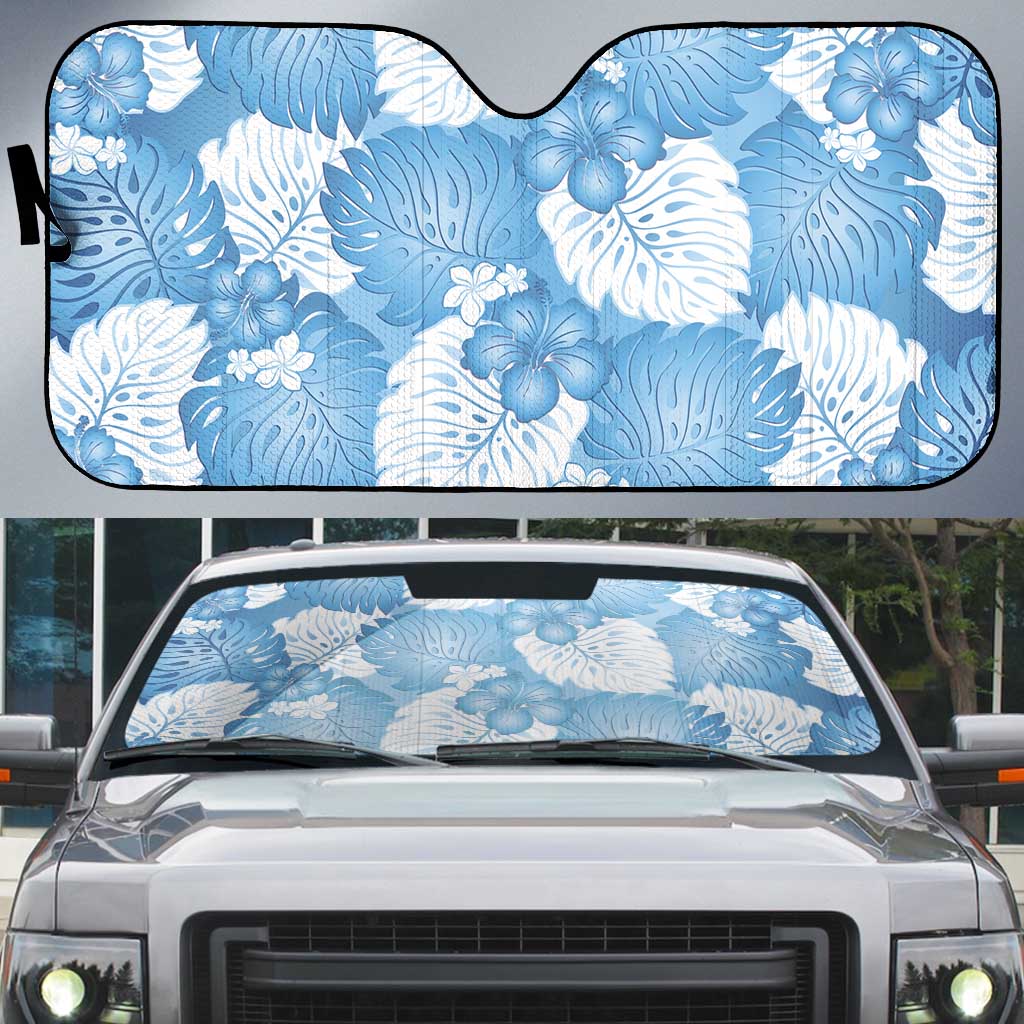 Blue Aloha Hawaii Auto Sun Shade Monstera Hibiscus Plumeria Seamless Vibes - Polynesian Pride