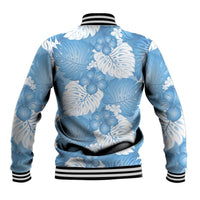 Blue Aloha Hawaii Baseball Jacket Monstera Hibiscus Plumeria Seamless Vibes - Polynesian Pride