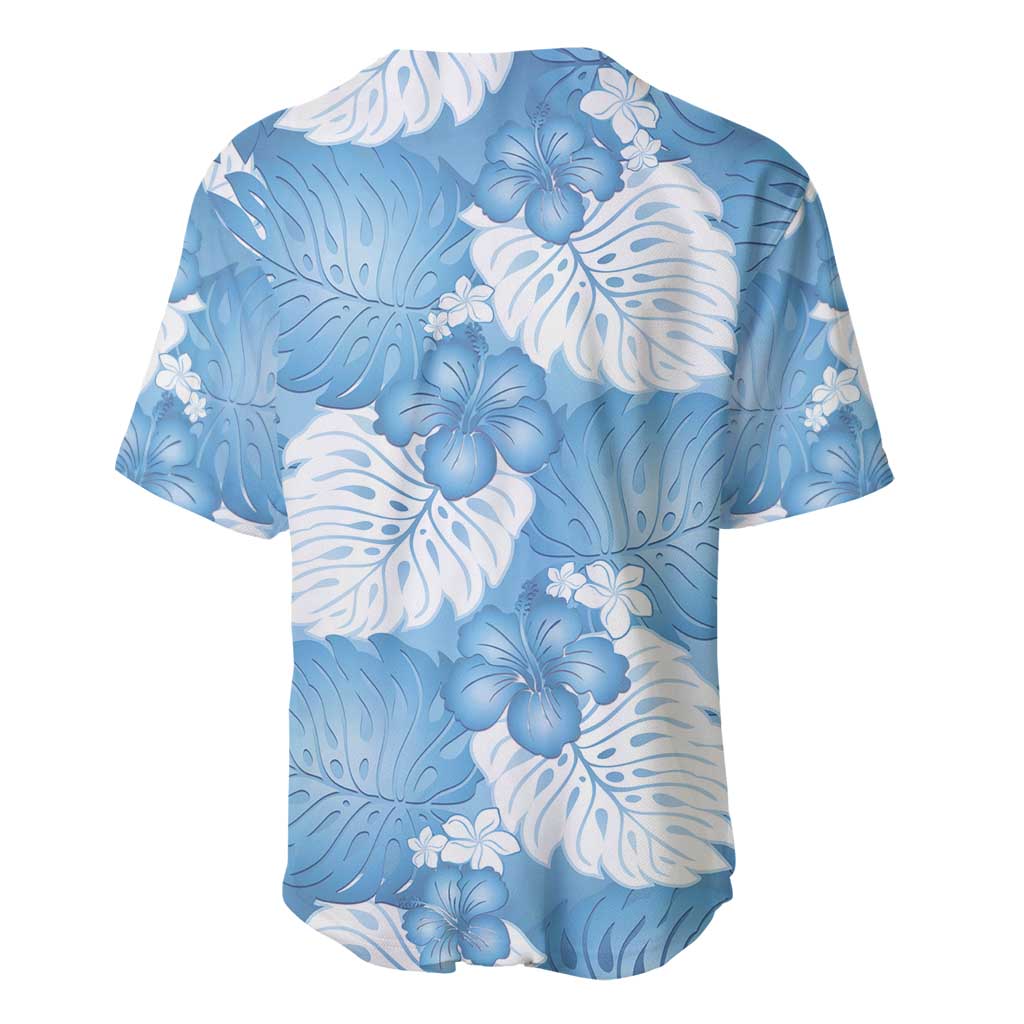 Blue Aloha Hawaii Baseball Jersey Monstera Hibiscus Plumeria Seamless Vibes - Polynesian Pride