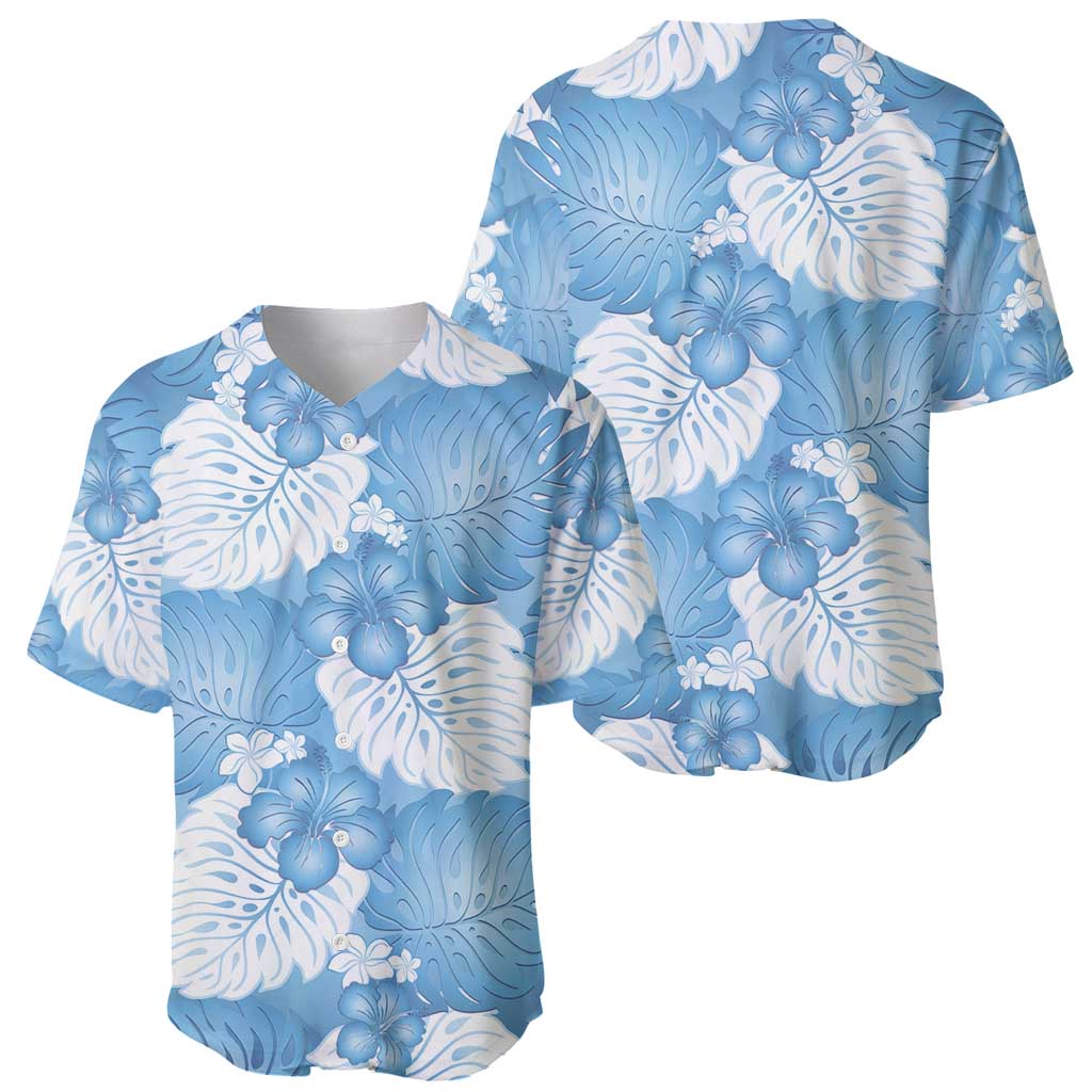 Blue Aloha Hawaii Baseball Jersey Monstera Hibiscus Plumeria Seamless Vibes - Polynesian Pride