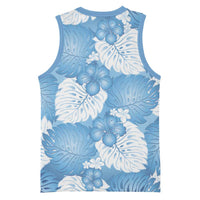 Blue Aloha Hawaii Basketball Jersey Monstera Hibiscus Plumeria Seamless Vibes - Polynesian Pride