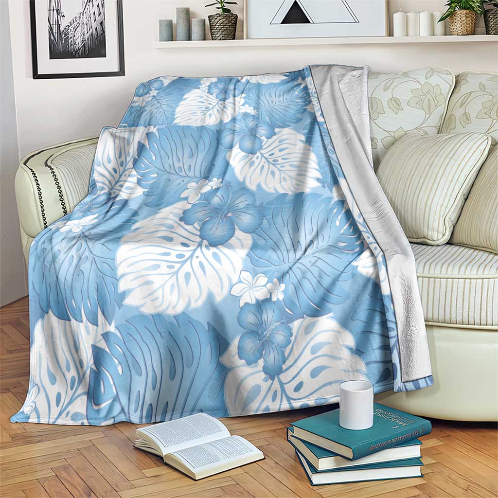 Blue Aloha Hawaii Blanket Monstera Hibiscus Plumeria Seamless Vibes - Polynesian Pride