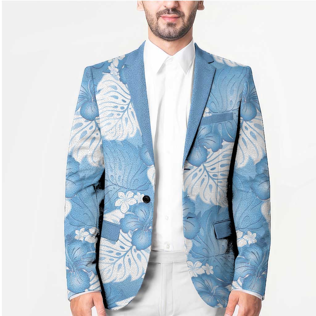Blue Aloha Hawaii Blazer Monstera Hibiscus Plumeria Seamless Vibes LT14 - Polynesian Pride