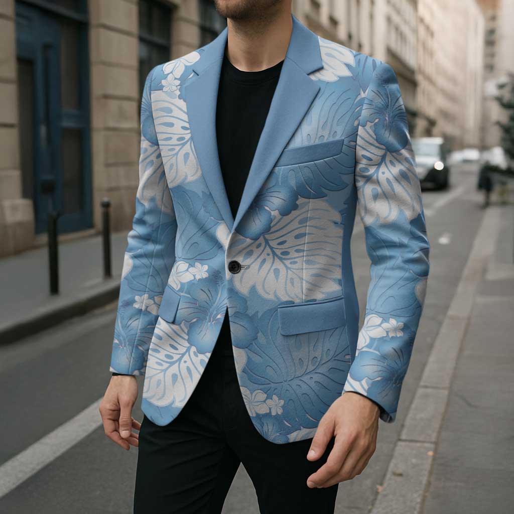 Blue Aloha Hawaii Blazer Monstera Hibiscus Plumeria Seamless Vibes LT14 - Polynesian Pride