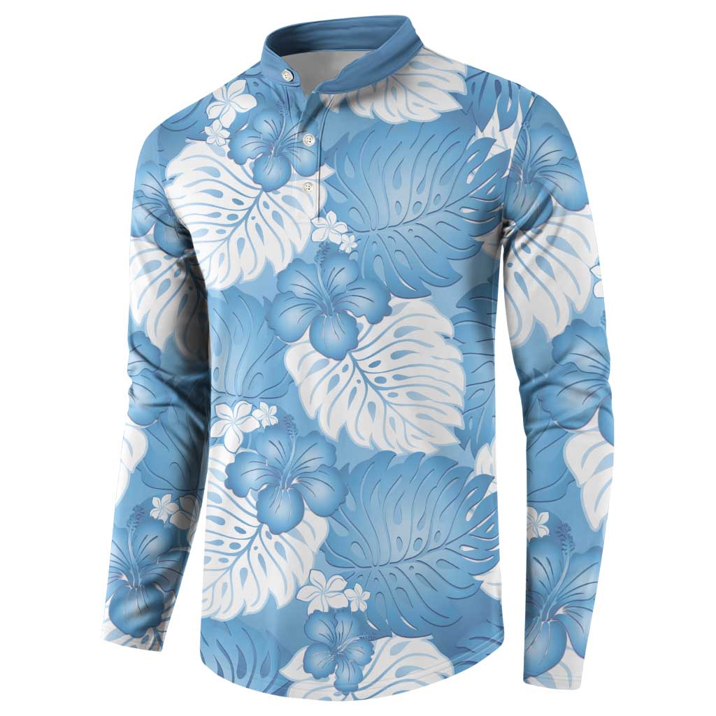 Blue Aloha Hawaii Button Sweatshirt Monstera Hibiscus Plumeria Seamless Vibes - Polynesian Pride