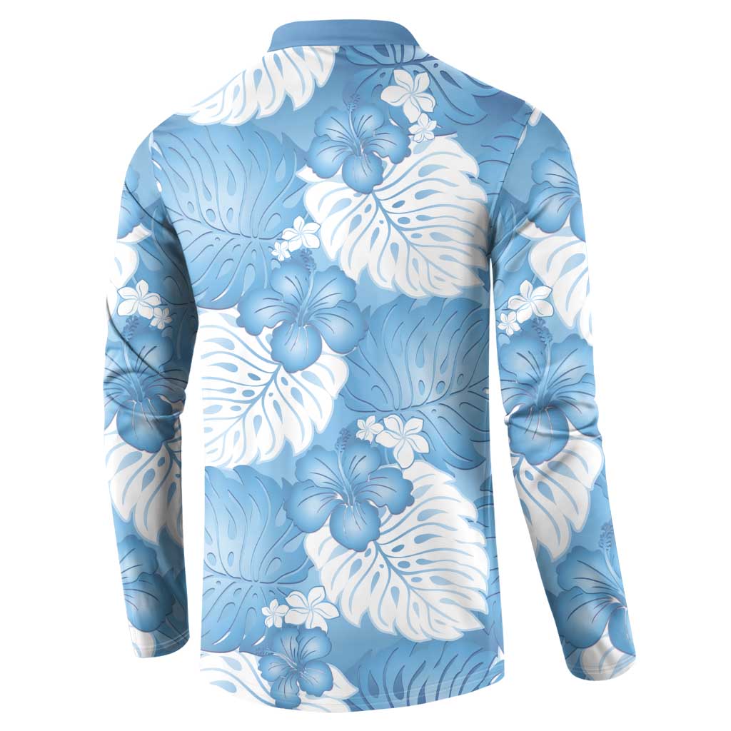 Blue Aloha Hawaii Button Sweatshirt Monstera Hibiscus Plumeria Seamless Vibes - Polynesian Pride