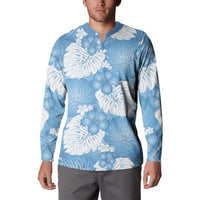 Blue Aloha Hawaii Button Sweatshirt Monstera Hibiscus Plumeria Seamless Vibes - Polynesian Pride