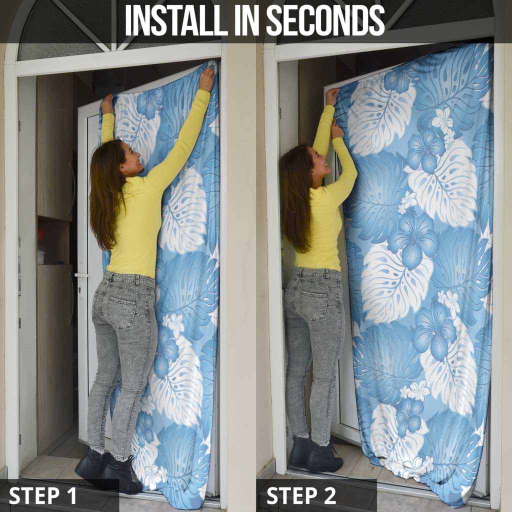 Blue Aloha Hawaii Door Cover Monstera Hibiscus Plumeria Seamless Vibes - Polynesian Pride