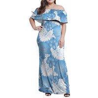 Blue Aloha Hawaii Family Matching Off Shoulder Maxi Dress and Hawaiian Shirt Monstera Hibiscus Plumeria Seamless Vibes - Polynesian Pride