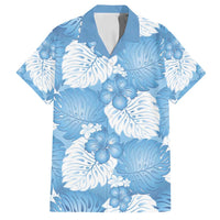Blue Aloha Hawaii Family Matching Off Shoulder Short Dress and Hawaiian Shirt Monstera Hibiscus Plumeria Seamless Vibes - Polynesian Pride