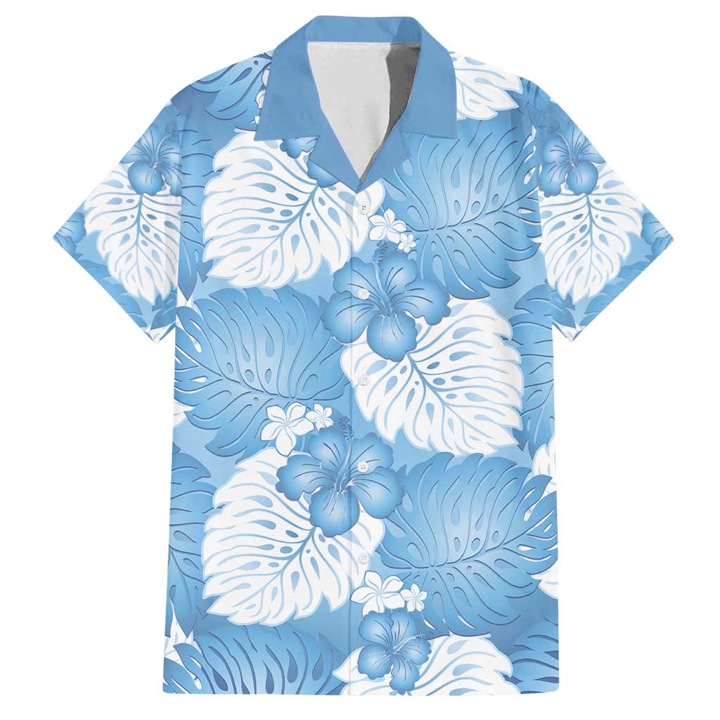 Blue Aloha Hawaii Family Matching Summer Maxi Dress and Hawaiian Shirt Monstera Hibiscus Plumeria Seamless Vibes - Polynesian Pride