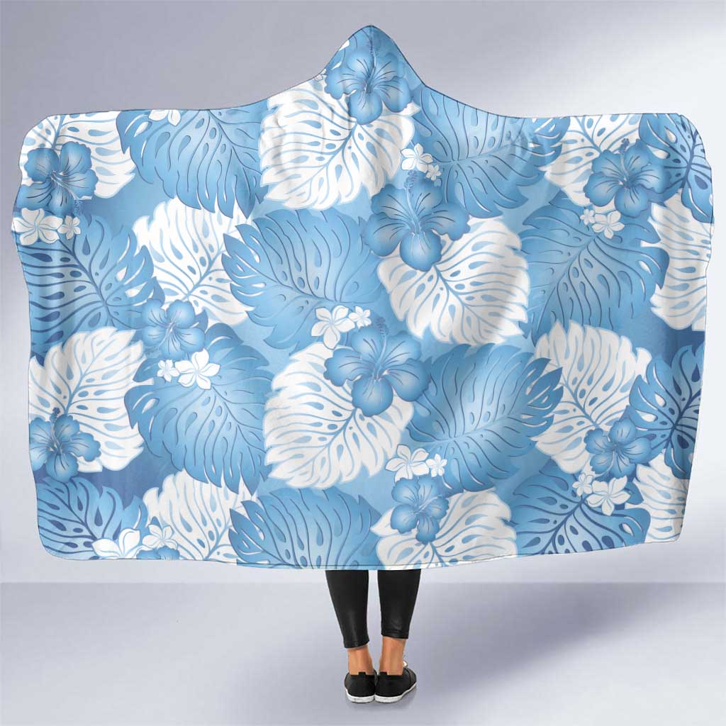 Blue Aloha Hawaii Hooded Blanket Monstera Hibiscus Plumeria Seamless Vibes - Polynesian Pride