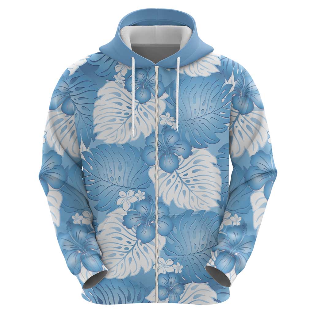 Blue Aloha Hawaii Hoodie Monstera Hibiscus Plumeria Seamless Vibes - Polynesian Pride