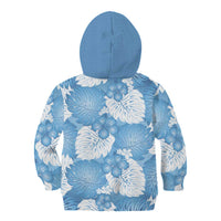 Blue Aloha Hawaii Kid Hoodie Monstera Hibiscus Plumeria Seamless Vibes - Polynesian Pride