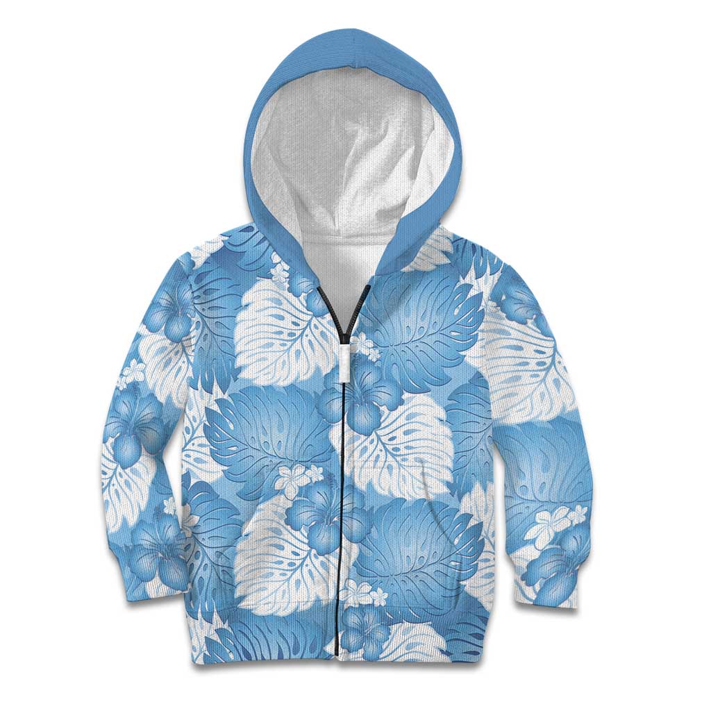 Blue Aloha Hawaii Kid Hoodie Monstera Hibiscus Plumeria Seamless Vibes - Polynesian Pride